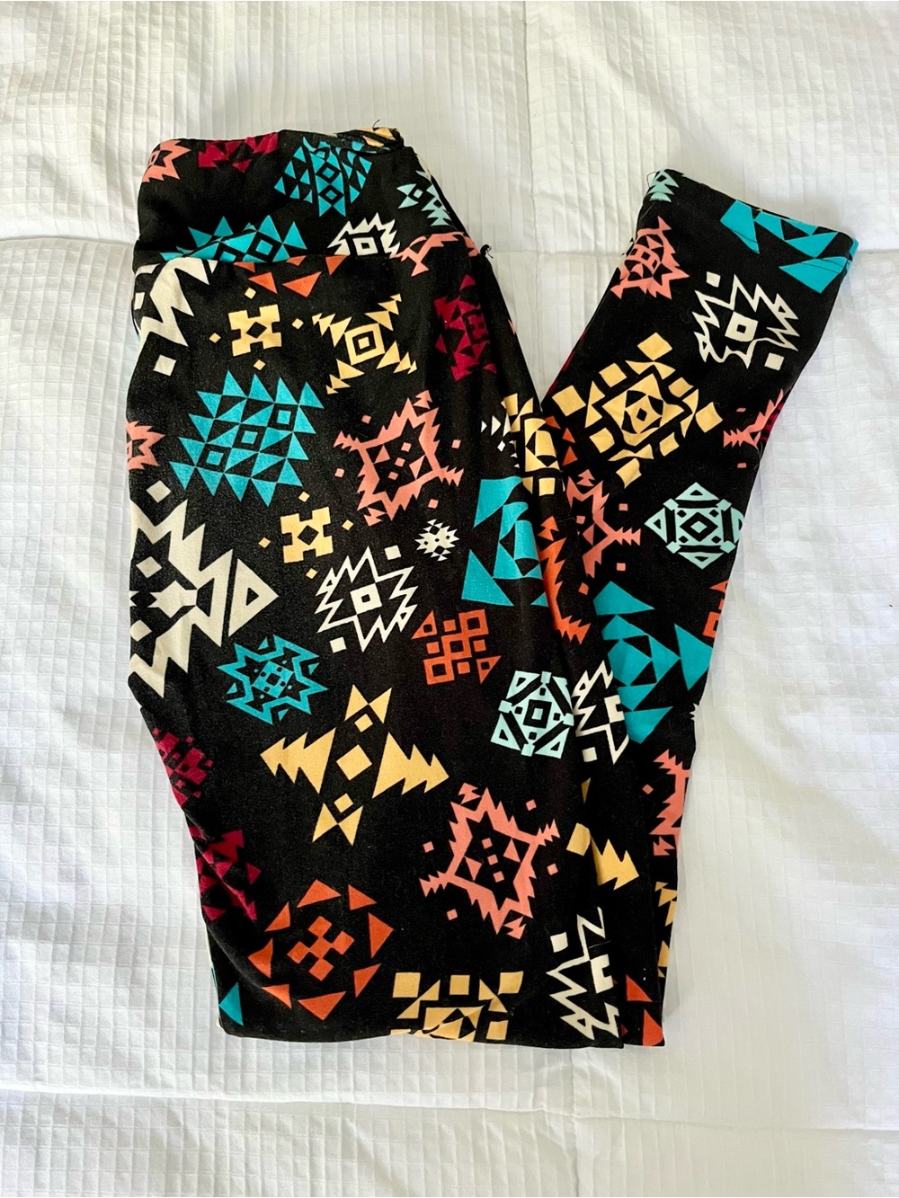 LuLaRoe Black Aztec Print Leggings — Multicolor Tribal Pattern, OS Small